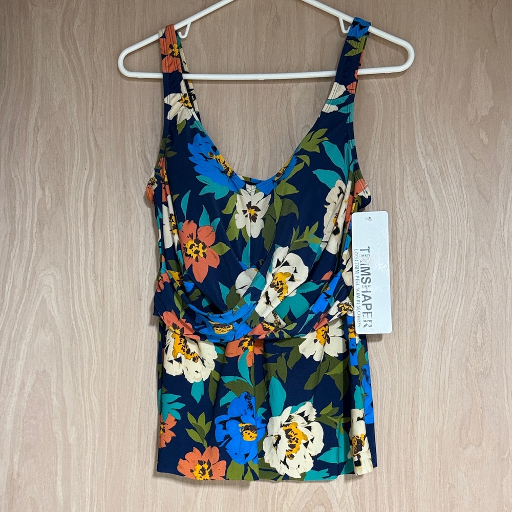 Trimshaper Navy Floral Twist-Front Swim Camisole (Tankini top only)
